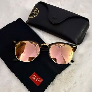 Ray-Ban Black and Gold Sunglasses with Rose Lenses